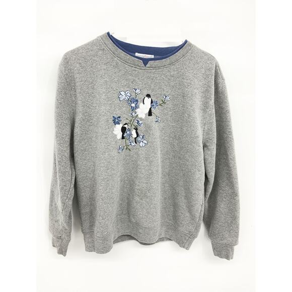 Grannycore Petites Crewneck Pullover Sweatshirt with Birds Embroidery Sz PL - Picture 2 of 5